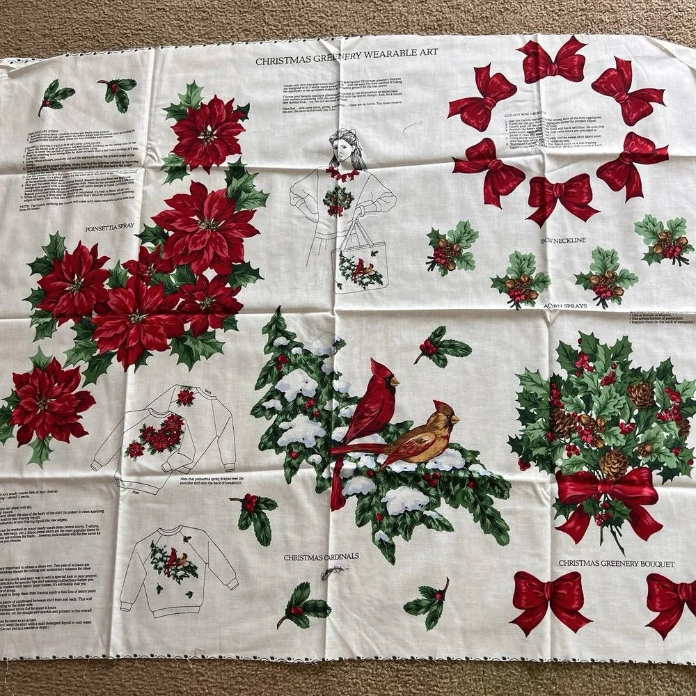 Christmas Greenery Wearable Art Pattern Panel Cranston Print Works Cardinals